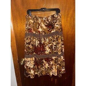 VTG Sag Harbor Women’s Brown Floral Tiered Maxi Skirt Size 16 Boho Peasant